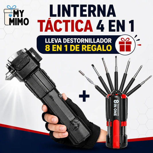 DUO TÁCTICO LINTERNA 4en1 + DESTORNILLADOR 8en1