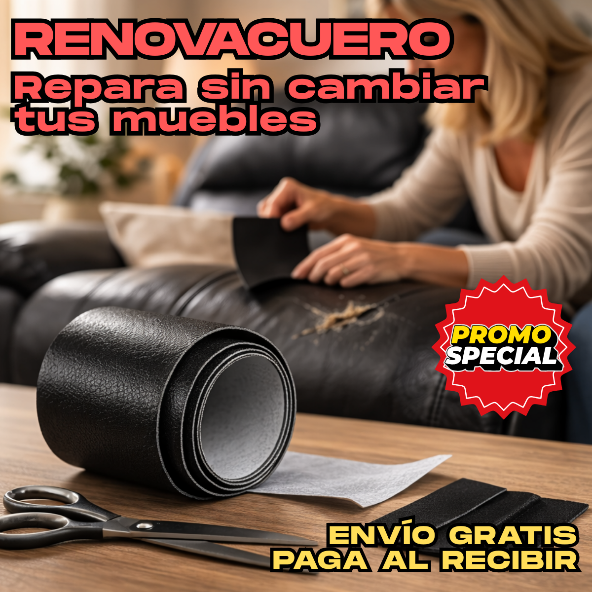 RenovaCuero - Repara sin cambiar tus muebles LLEVA DE REGALO ProtectFilm Max - Cuida superficies sin esfuerzo