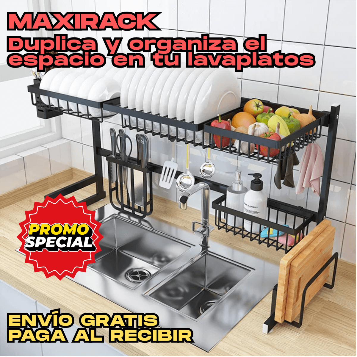 ⭐MaxiRack – Duplica y organiza el espacio en tu lavaplatos