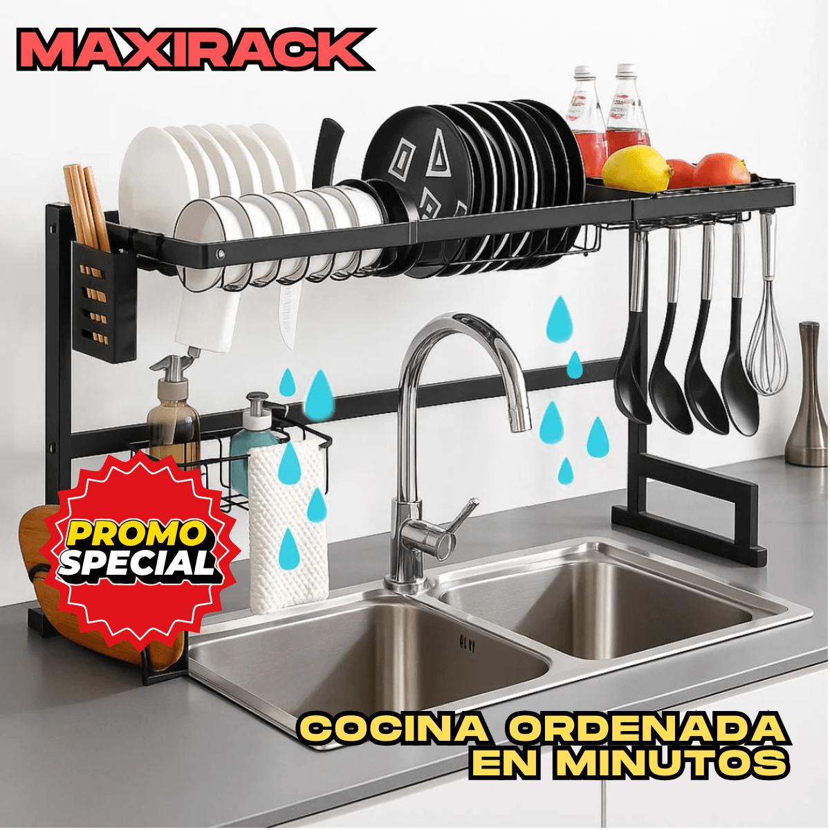 ⭐MaxiRack – Duplica y organiza el espacio en tu lavaplatos