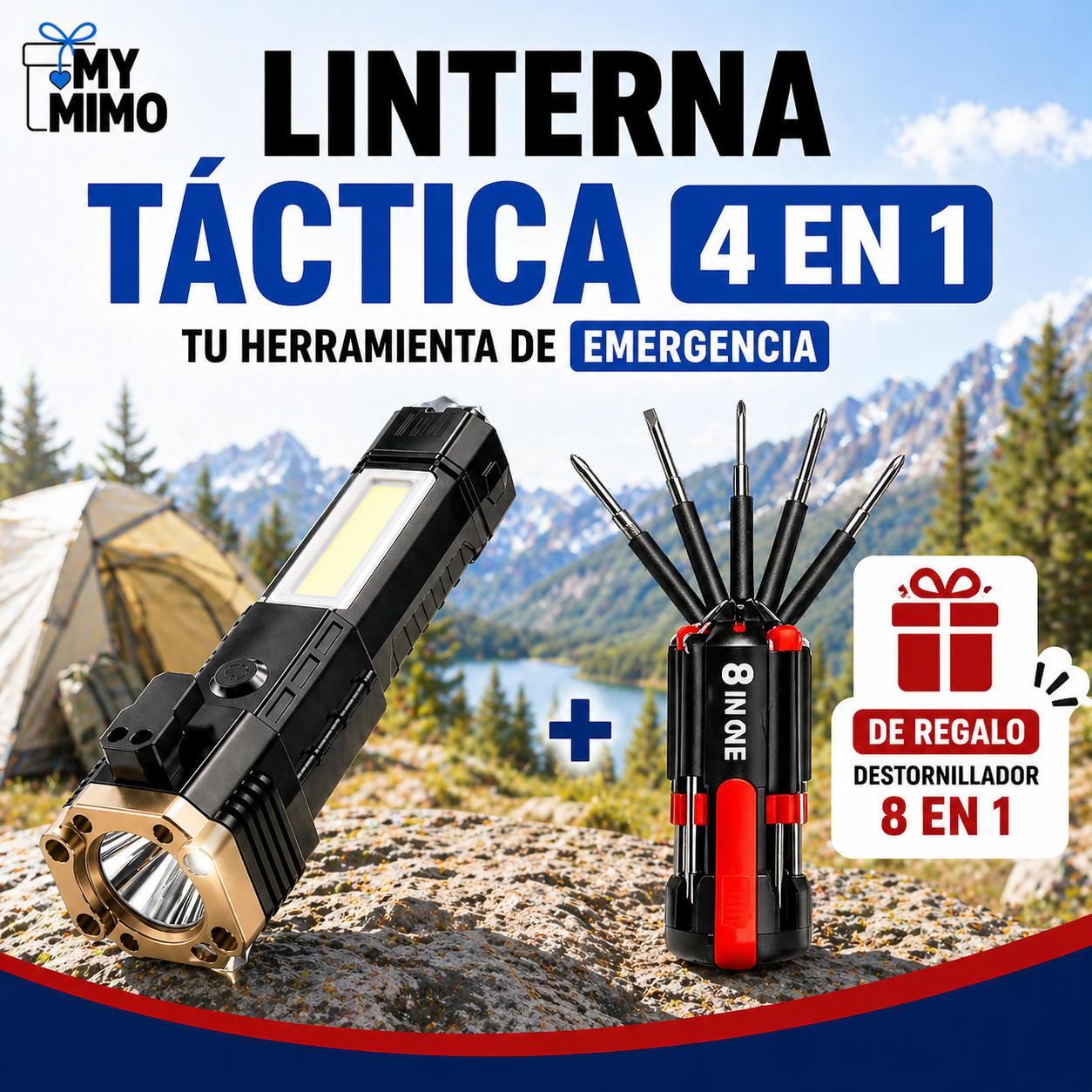 DUO TÁCTICO LINTERNA 4en1 + DESTORNILLADOR 8en1