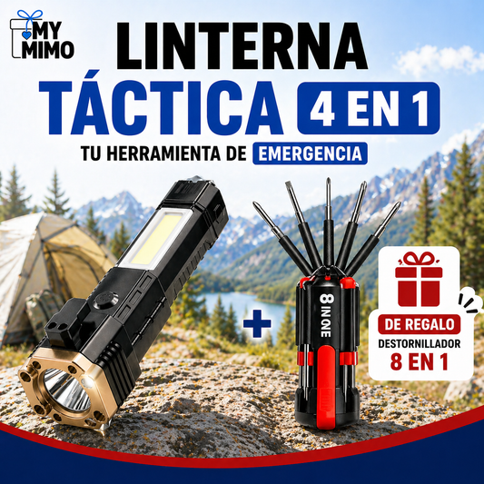 DUO TÁCTICO LINTERNA 4en1 + DESTORNILLADOR 8en1