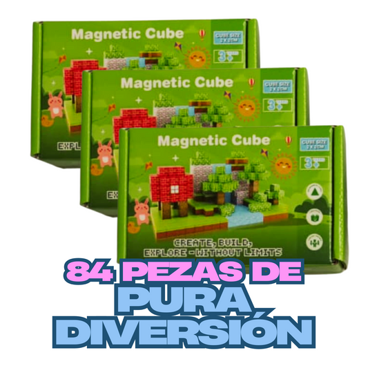 3 CAJAS CUBOS MAGNÉTICOS DE TIPO MINECRAFT (84 PIEZAS EN TOTAL)