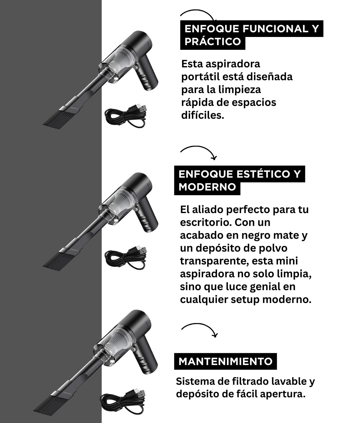Mini Aspiradora “Limpia cualquier rincón en segundos”