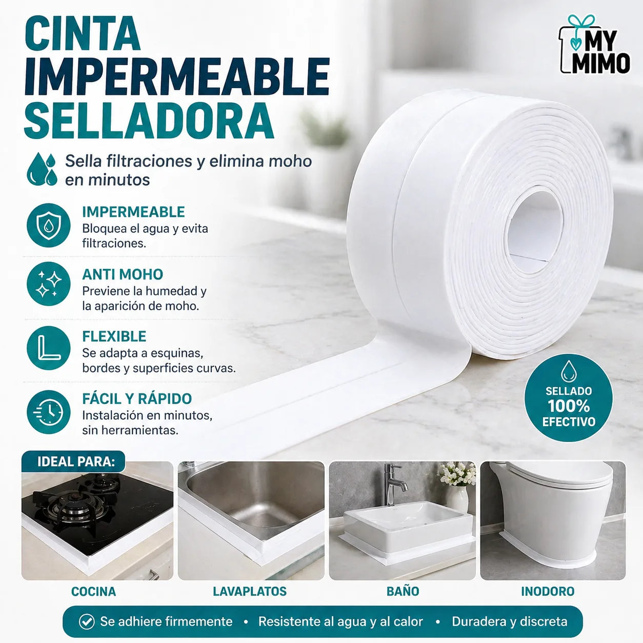 MEGA OFERTA CINTA IMPERMEABLE + ESPUMA DE LIMPIEZA PARA INODORO