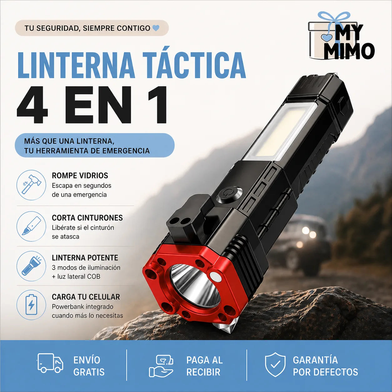 DUO TÁCTICO LINTERNA 4en1 + DESTORNILLADOR 8en1