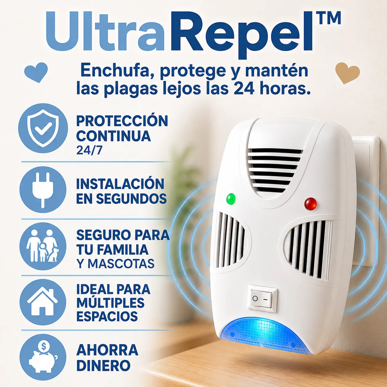 ⭐ULTRAREPEL™ Enchufa, protege y mantén las plagas lejos las 24 horas